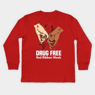 Drug free red ribbon week.. red ribbon gift Kids Long Sleeve T-Shirt